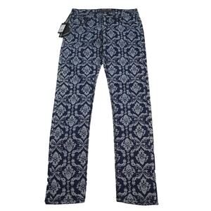 Monarda Jeans Pants Womens 3 Dark Blue Damask Mid Rise Straight Leg Bottoms